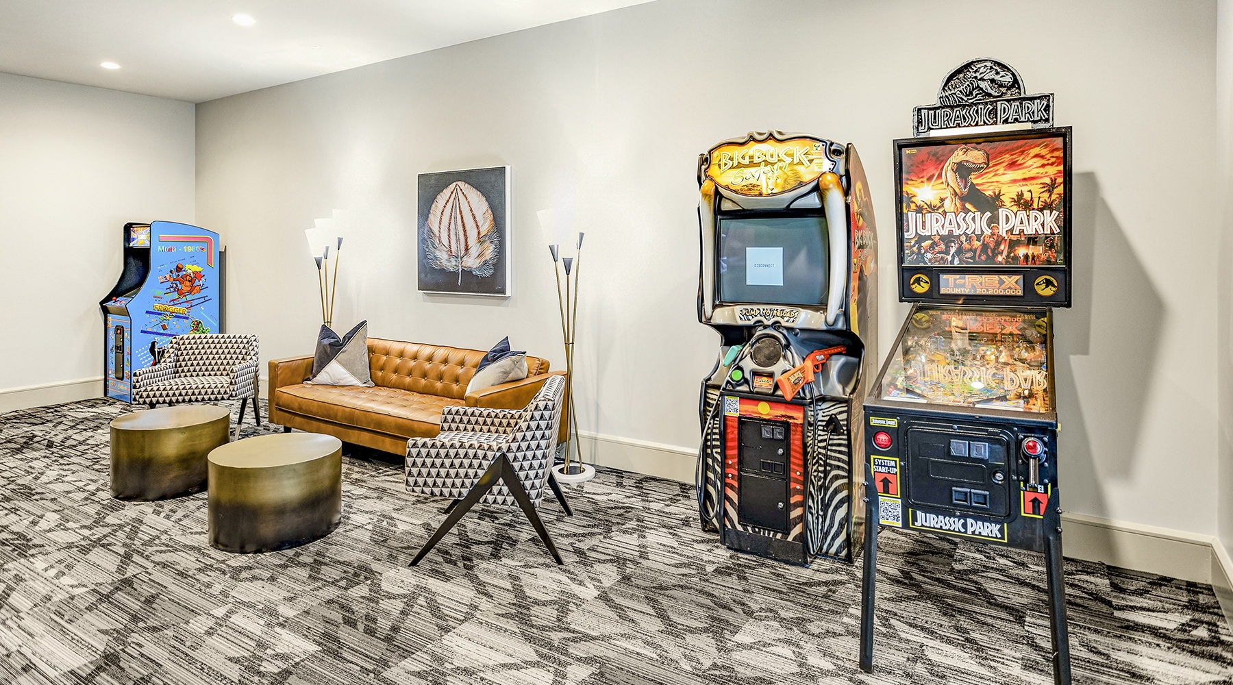 Game room Spacious and well lit game room with arcade games